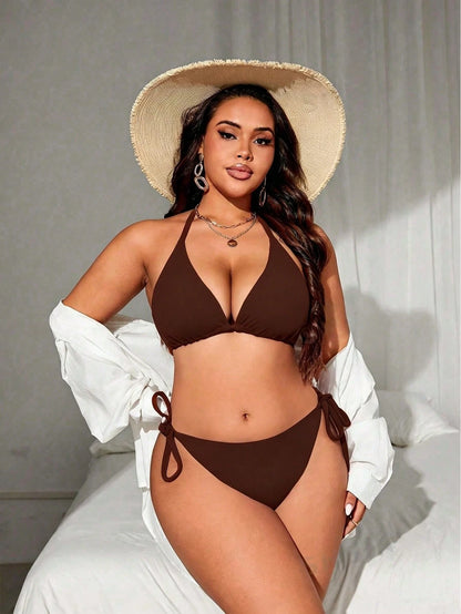 Swim Lushoire Plus Size Solid Color Swimwear Set