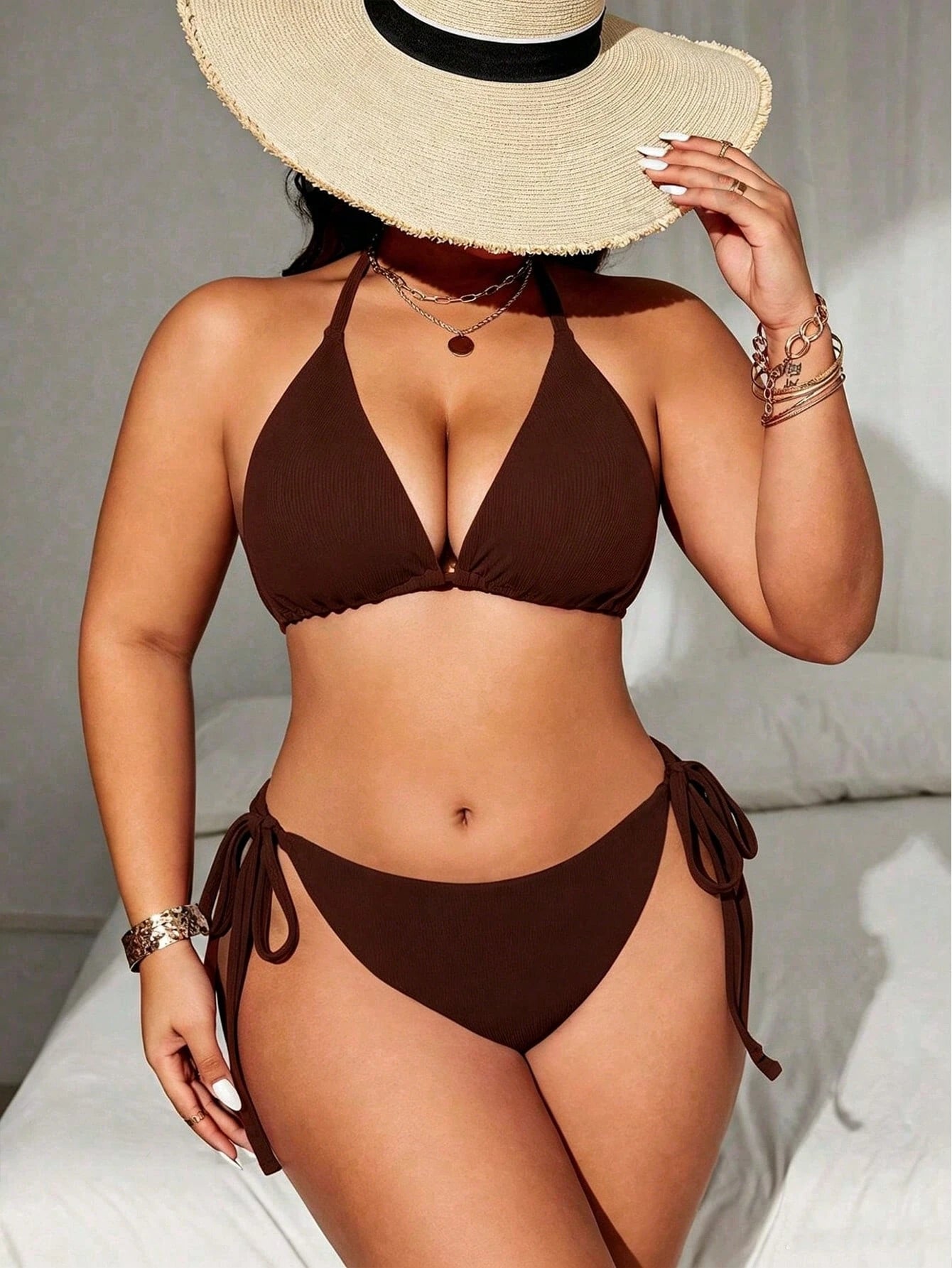 Swim Lushoire Plus Size Solid Color Swimwear Set