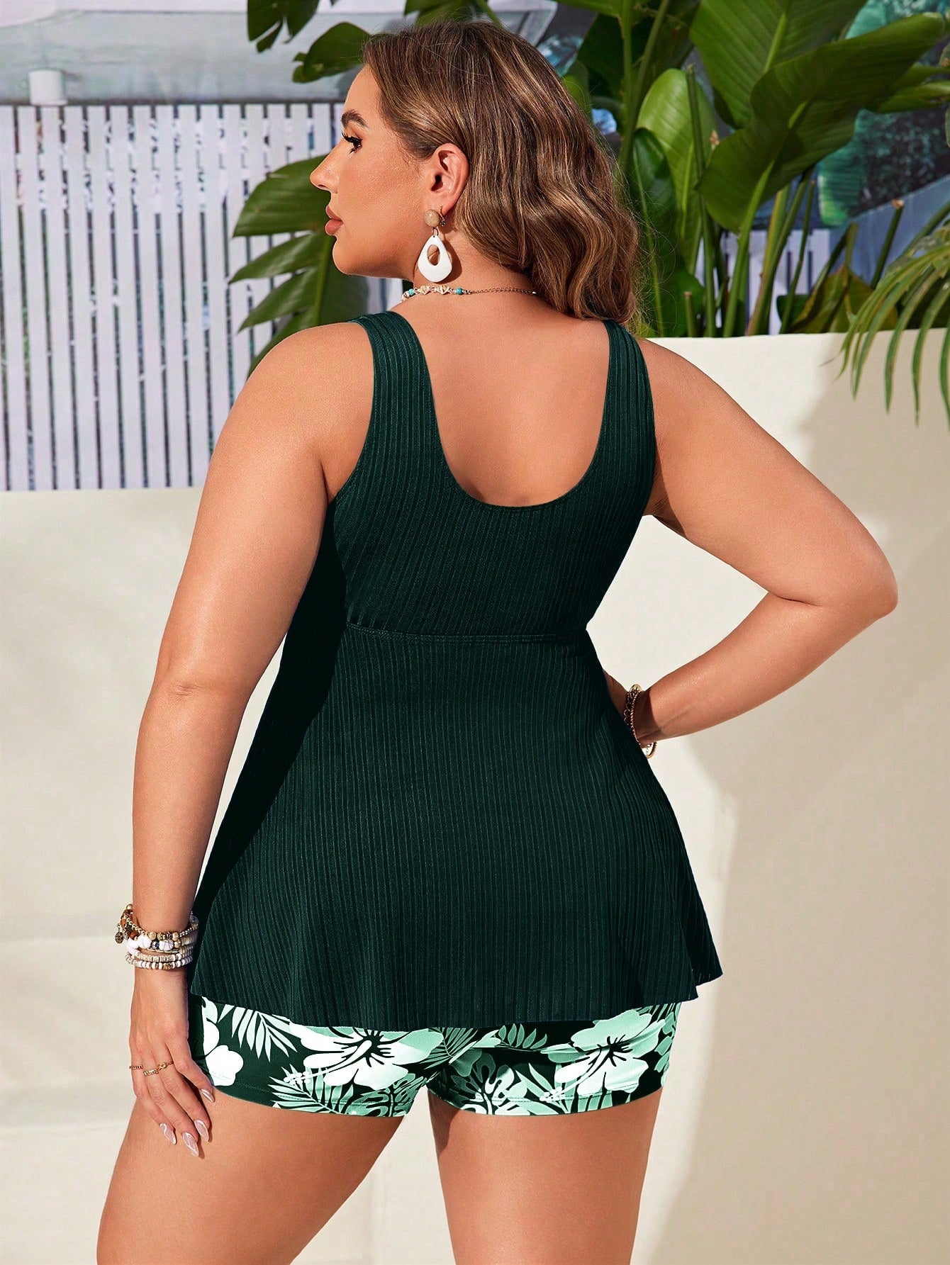 Swim Lushoire Plus Size Women 2pcs Spaghetti Strap V-Neck Ruched Waist Random Print Tankini Swimwear