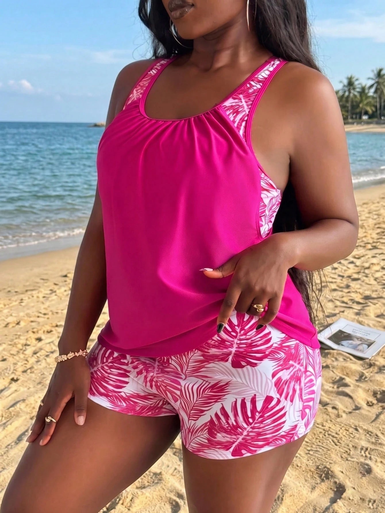 Swim Lushoire Plus Size Women Random Print Tankini Swimwear Dress For Summer Beach Vacation