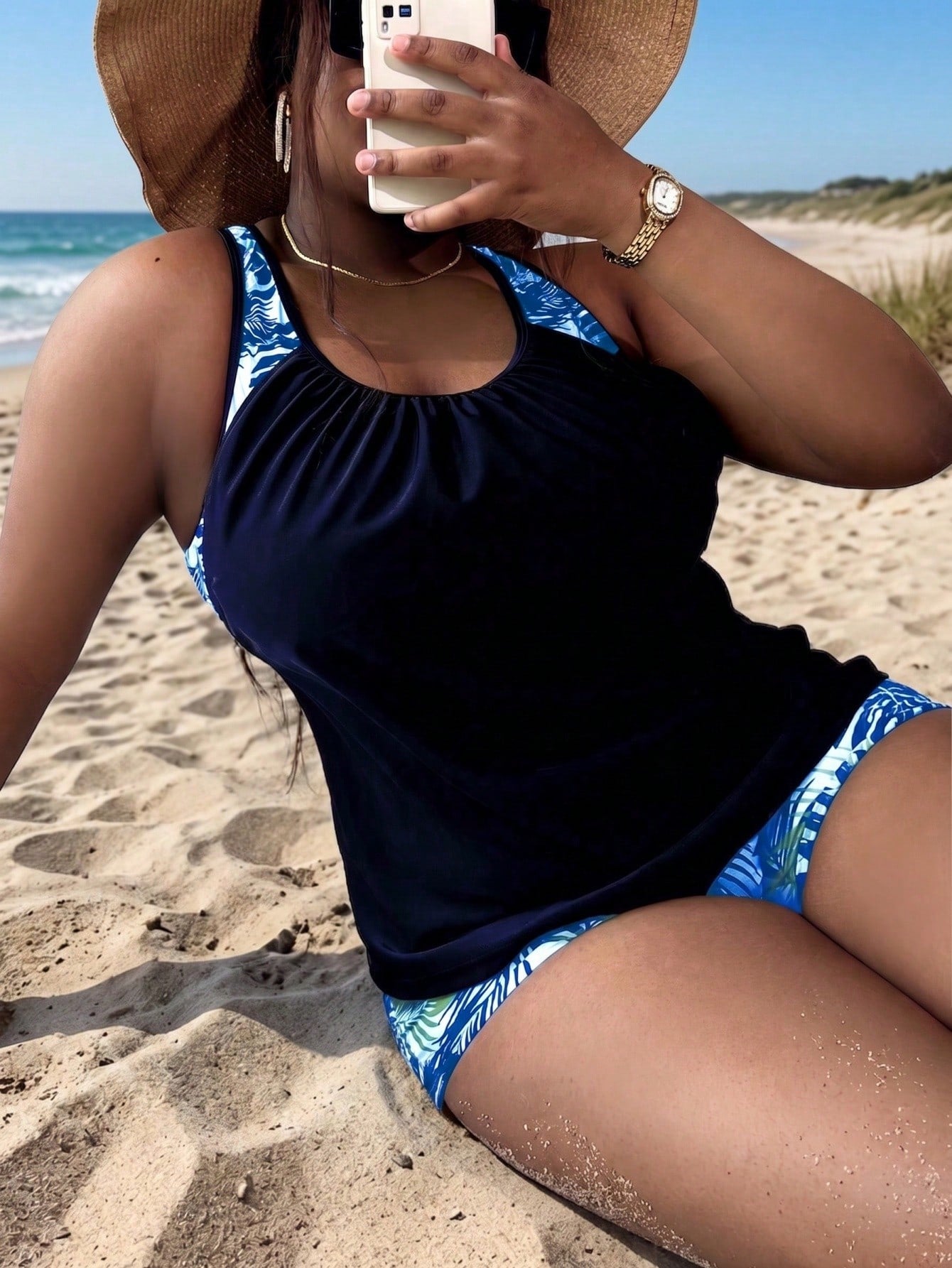 Swim Lushoire Plus Size Women Random Print Tankini Swimwear Dress For Summer Beach Vacation