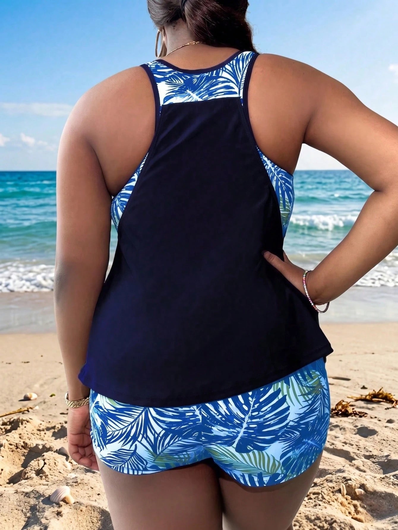 Swim Lushoire Plus Size Women Random Print Tankini Swimwear Dress For Summer Beach Vacation