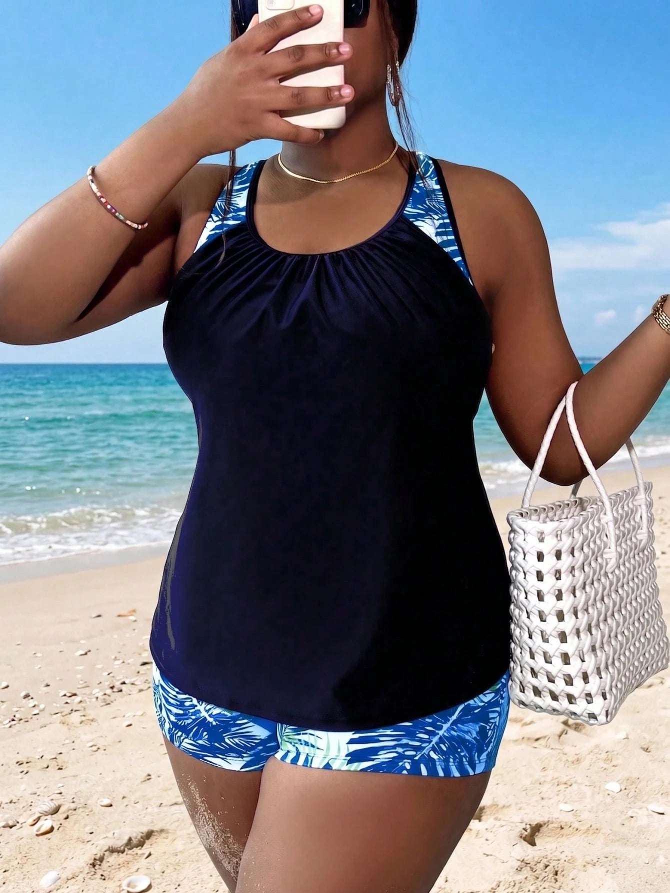 Swim Lushoire Plus Size Women Random Print Tankini Swimwear Dress For Summer Beach Vacation
