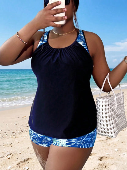 Swim Lushoire Plus Size Women Random Print Tankini Swimwear Dress For Summer Beach Vacation