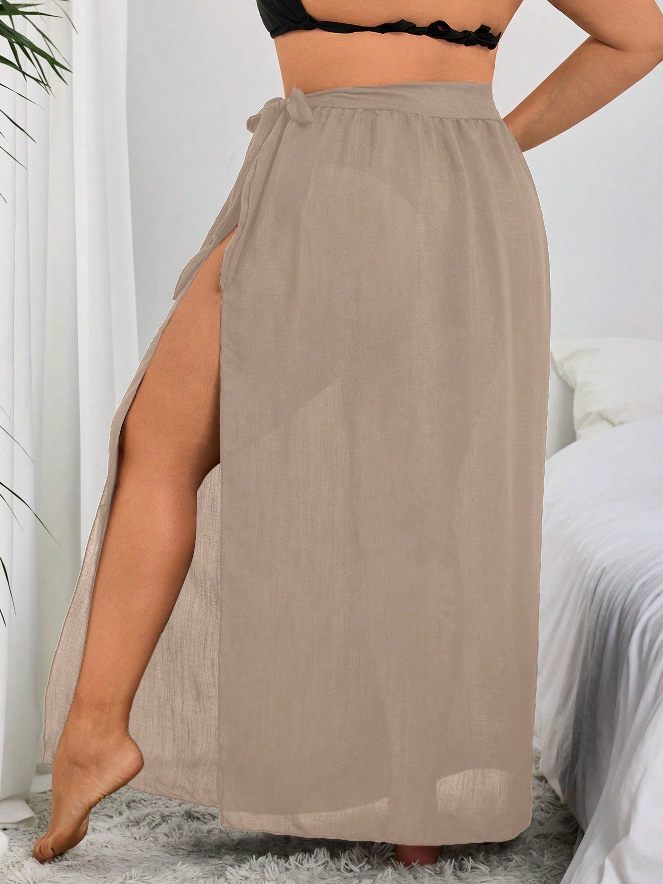 Swim Lushoire Plus Size Women's Bowknot Casual Cover Up, For Summer Beach Vacation
