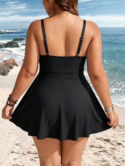 Swim Lushoire Plus Size Women's Floral Print Waist Tie Casual Vacation Summer Beach Swim Dress