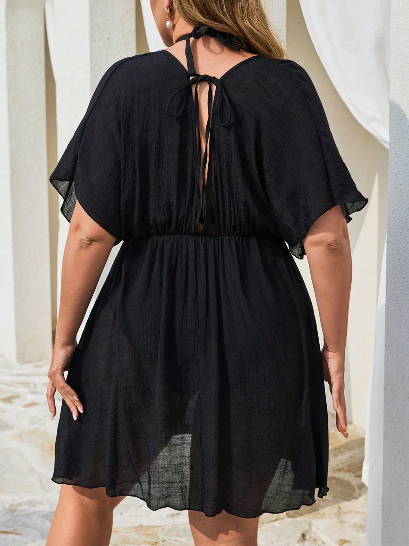 Swim Lushoire Plus Size Women's Solid Color Beach Cover-Up Dress, Casual Basic Style For Summer