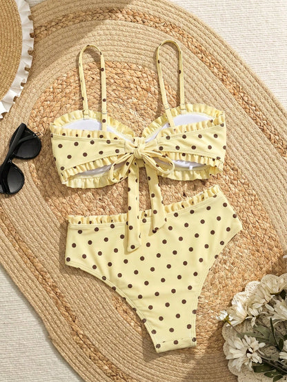 Swim Lushoire Spring/Summer Fashion Hot-Selling Sexy Women's Polka Dot Print Design Vacation Influencer Style Beach Bikini Set
