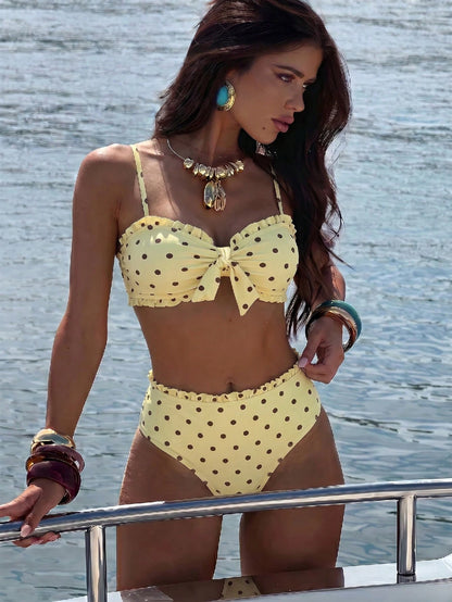 Swim Lushoire Spring/Summer Fashion Hot-Selling Sexy Women's Polka Dot Print Design Vacation Influencer Style Beach Bikini Set