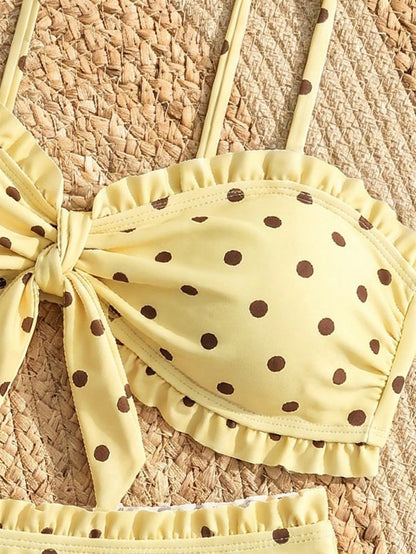Swim Lushoire Spring/Summer Fashion Hot-Selling Sexy Women's Polka Dot Print Design Vacation Influencer Style Beach Bikini Set
