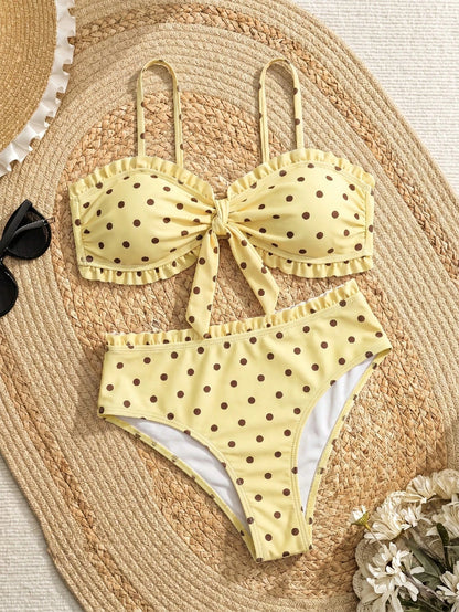 Swim Lushoire Spring/Summer Fashion Hot-Selling Sexy Women's Polka Dot Print Design Vacation Influencer Style Beach Bikini Set