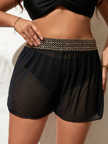Swim Lushoire Summer Beach Plus Contrast Tape Mesh Cover Up Shorts