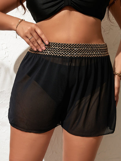 Swim Lushoire Summer Beach Plus Contrast Tape Mesh Cover Up Shorts