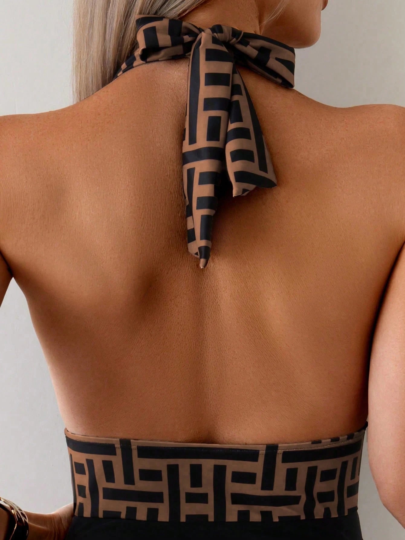 Swim Lushoire Women's Vacation Geometric Print Plunging Neck One-Piece Swimsuit For Summer