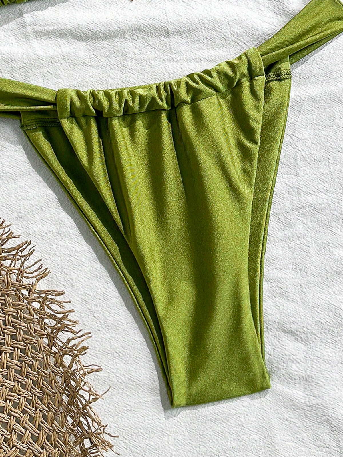 Swim Mod 2 Pieces Set, Vacation Solid Starfish Accent Triangle Top And Thong Bikini Sexy Swimsuit For Ladies For Summer