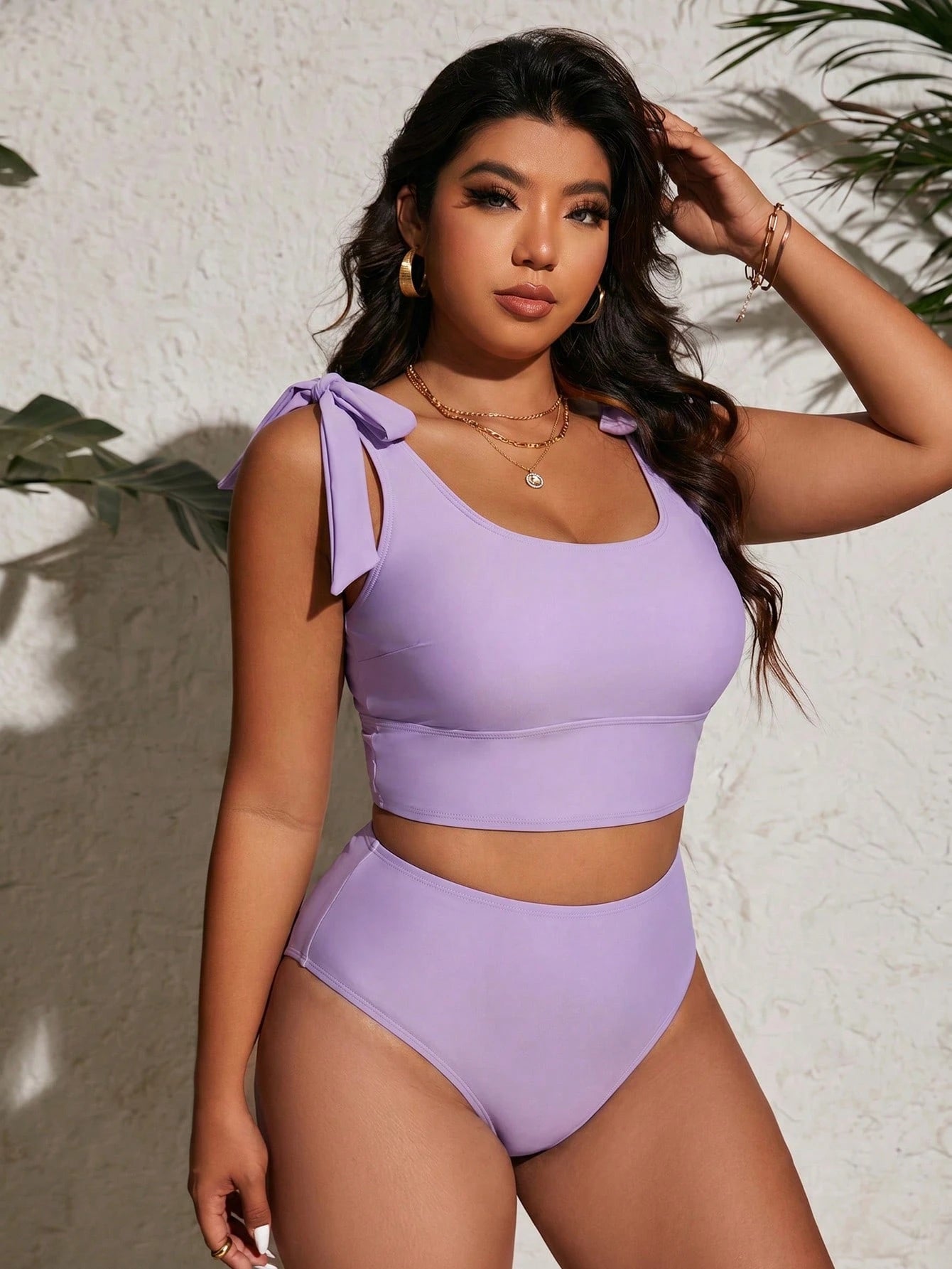 Swim Mod 2026 New Light Blue Bow Shoulder Strap Sweet Plus Size Tankini Set Beach Vacation Summer Modest