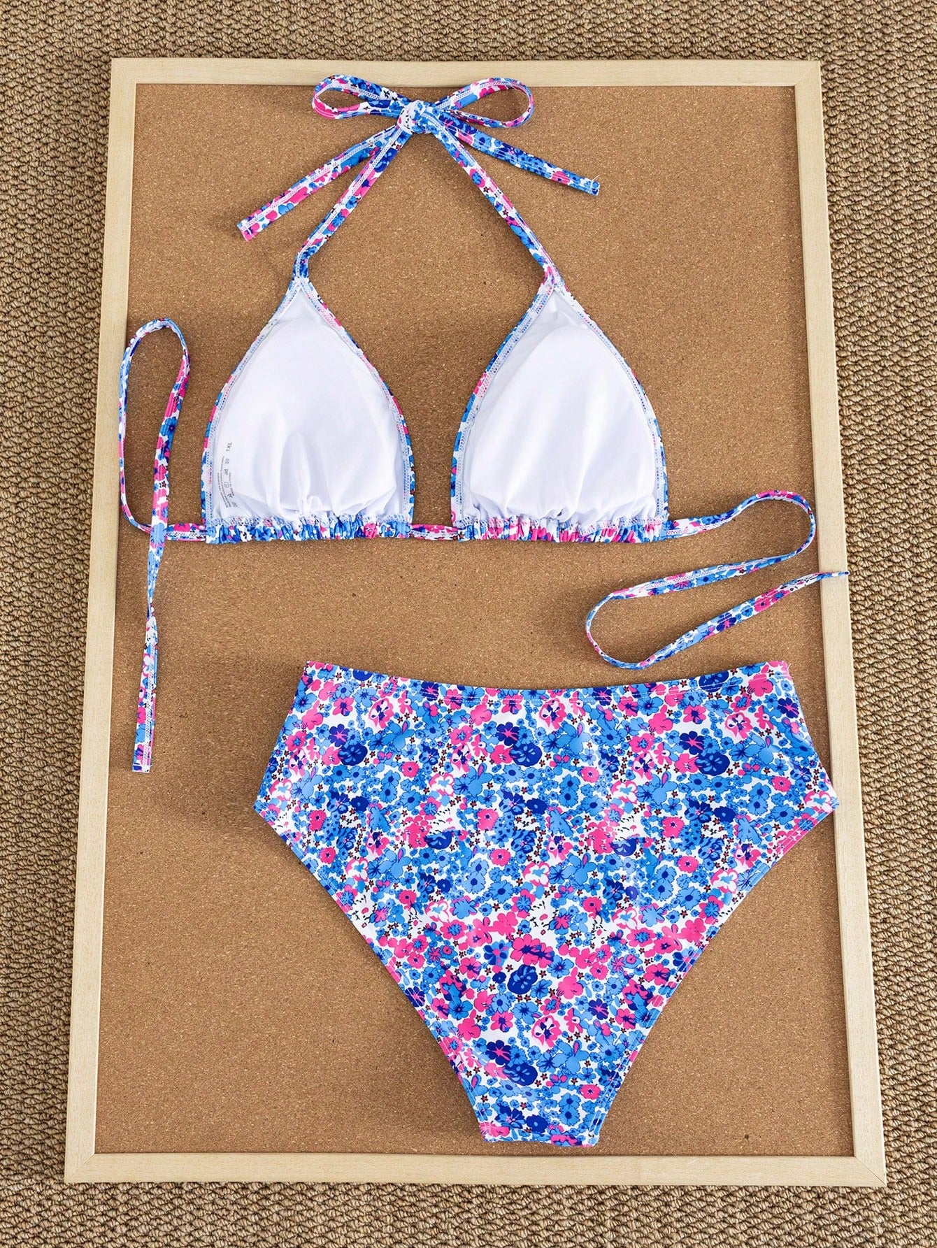 Swim Mod 2026 New Plus Size 2-Piece Ditsy Floral Spaghetti Strap Bikini Set Set, Suitable For Beach Holiday Wear, Spring/Summer