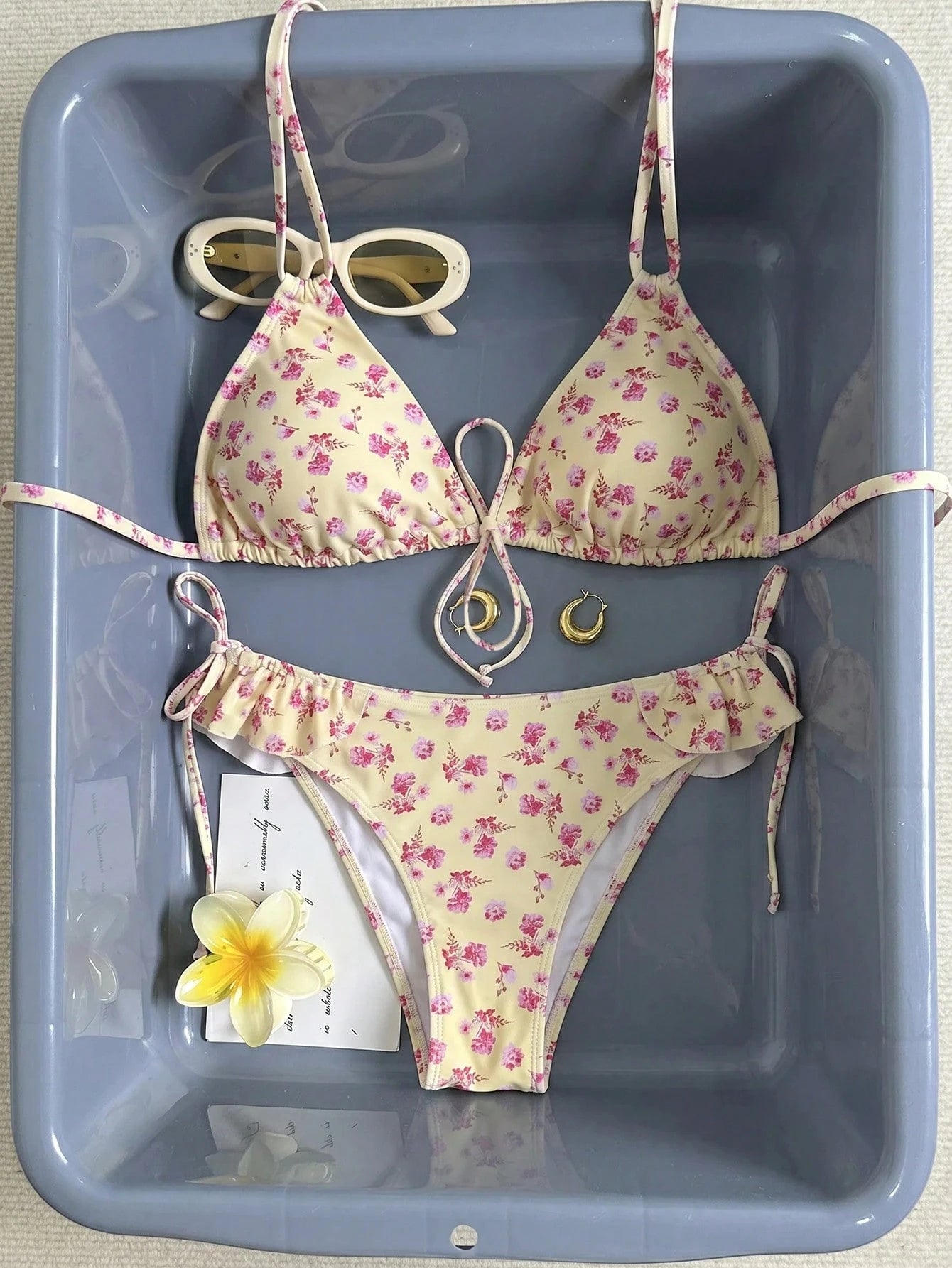 Swim Mod 2026 New Sweet Floral Plus Size Swimsuit Set Beach Yellow Summer