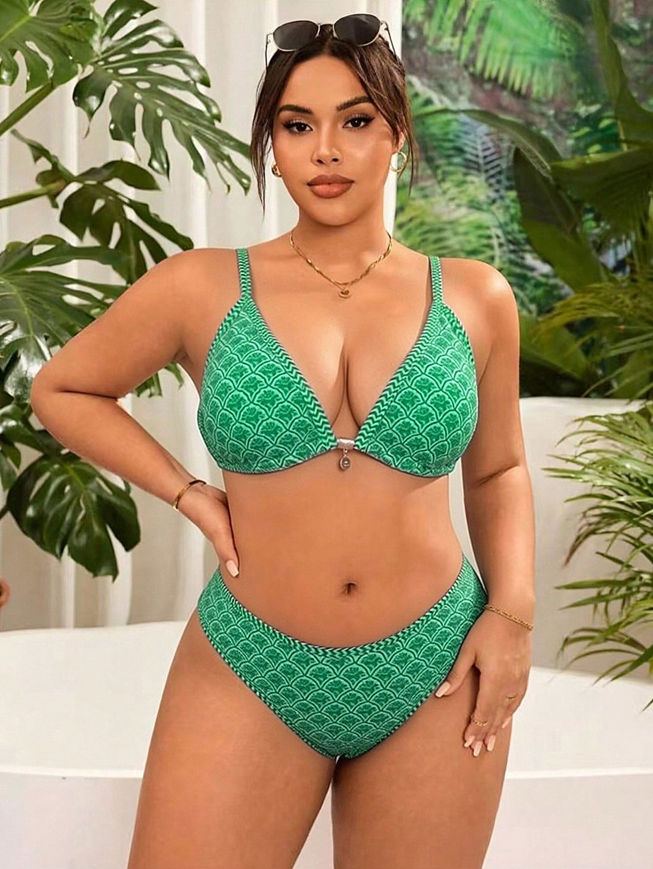 Swim Mod Plus Size Women 2 Pieces Sexy Bikini Set, Adjustable Strap Splicing Swimsuit For Beach Holiday For Summer Beach Vacation
