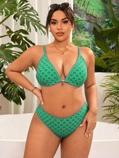Swim Mod Plus Size Women 2 Pieces Sexy Bikini Set, Adjustable Strap Splicing Swimsuit For Beach Holiday For Summer Beach Vacation