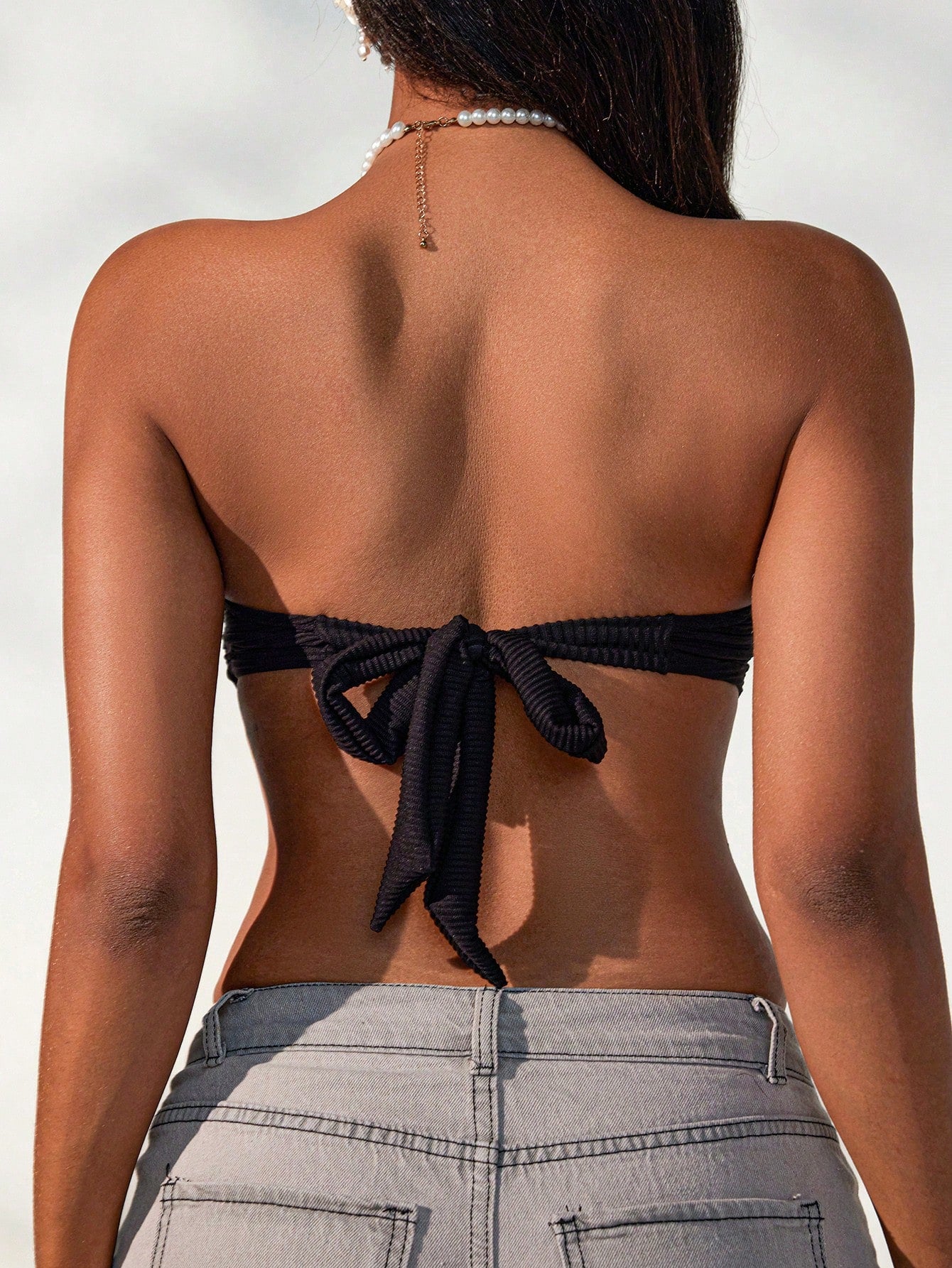 Swim Mod Women's Solid Color Twist Front Bandeau Bikini Top, For Summer Beach Vacation