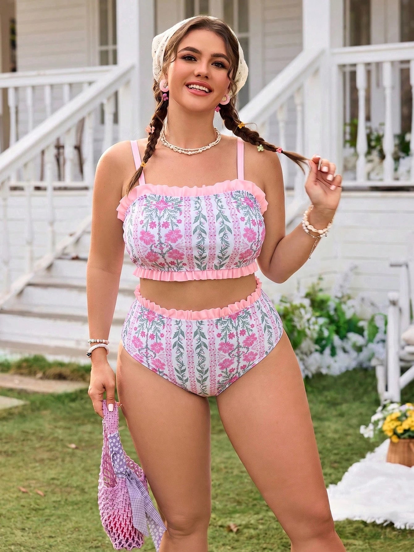 Swim Mod Women's Spring/Summer Spaghetti Strap Regular Shorts Beach Resort Plus Size Swimwear Set