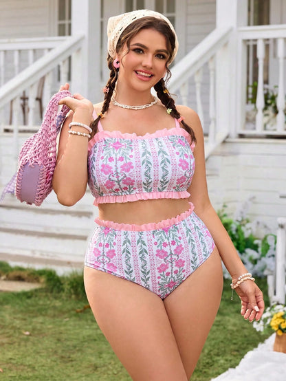 Swim Mod Women's Spring/Summer Spaghetti Strap Regular Shorts Beach Resort Plus Size Swimwear Set