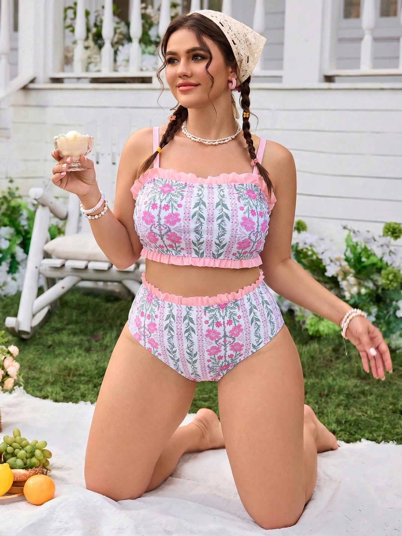 Swim Mod Women's Spring/Summer Spaghetti Strap Regular Shorts Beach Resort Plus Size Swimwear Set