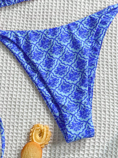 Swim Mod Women's Summer Beach Floral Print Halter Tie Sexy Bikini 2-Piece Swimwear Set, Random Print