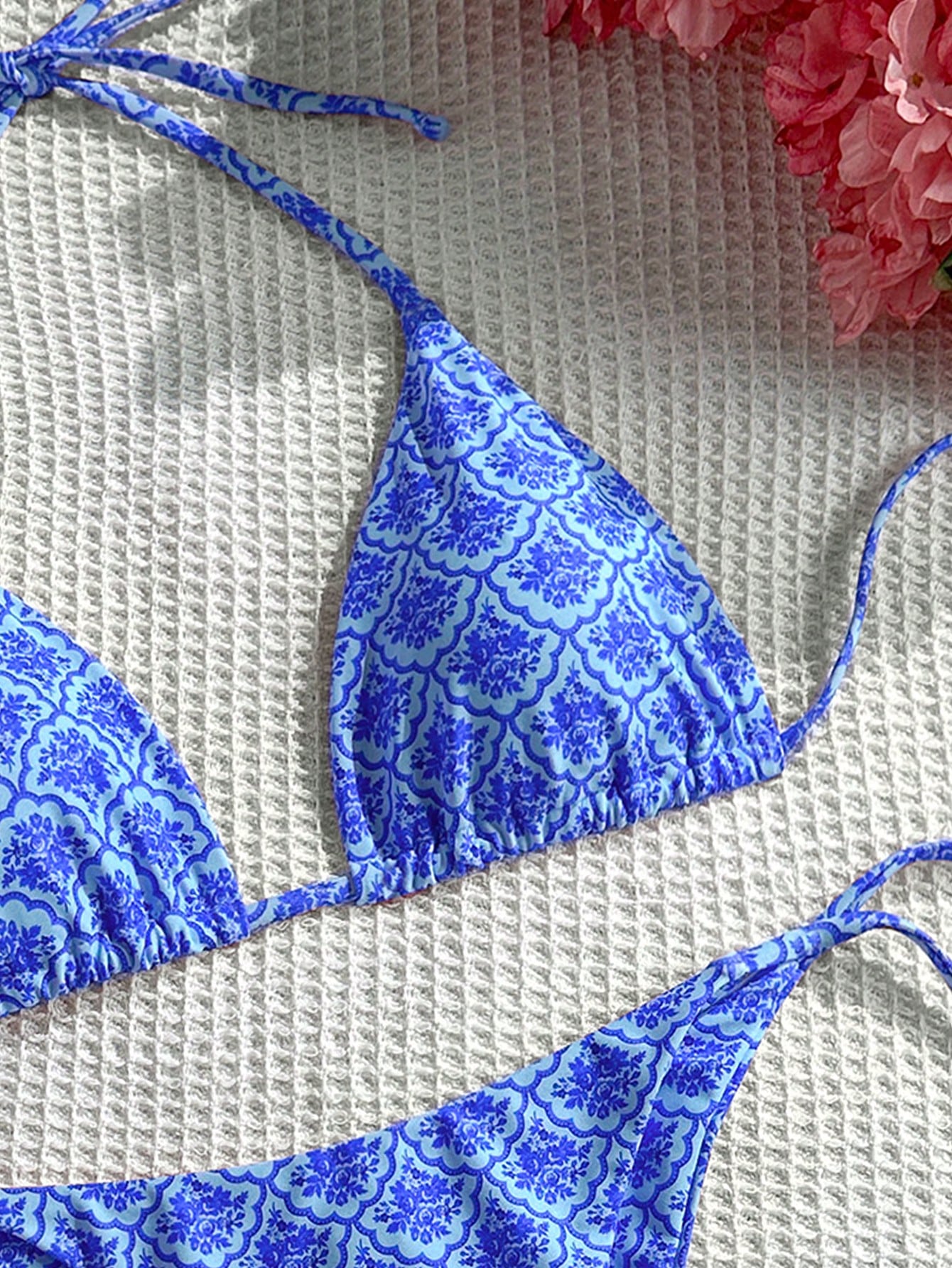 Swim Mod Women's Summer Beach Floral Print Halter Tie Sexy Bikini 2-Piece Swimwear Set, Random Print