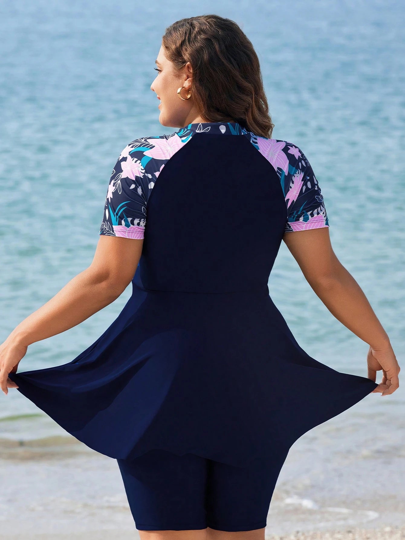 Swim Mulvari Plus Size Loose Floral Print Tankini Swimsuit Plus Size Beach Dress Summer