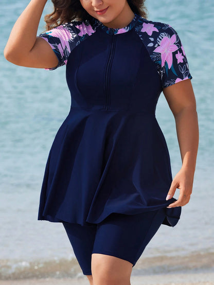 Swim Mulvari Plus Size Loose Floral Print Tankini Swimsuit Plus Size Beach Dress Summer