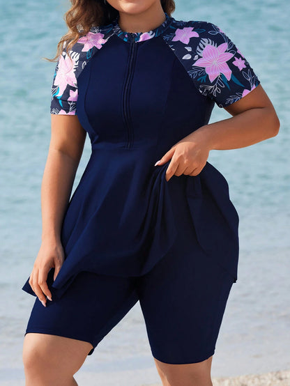 Swim Mulvari Plus Size Loose Floral Print Tankini Swimsuit Plus Size Beach Dress Summer