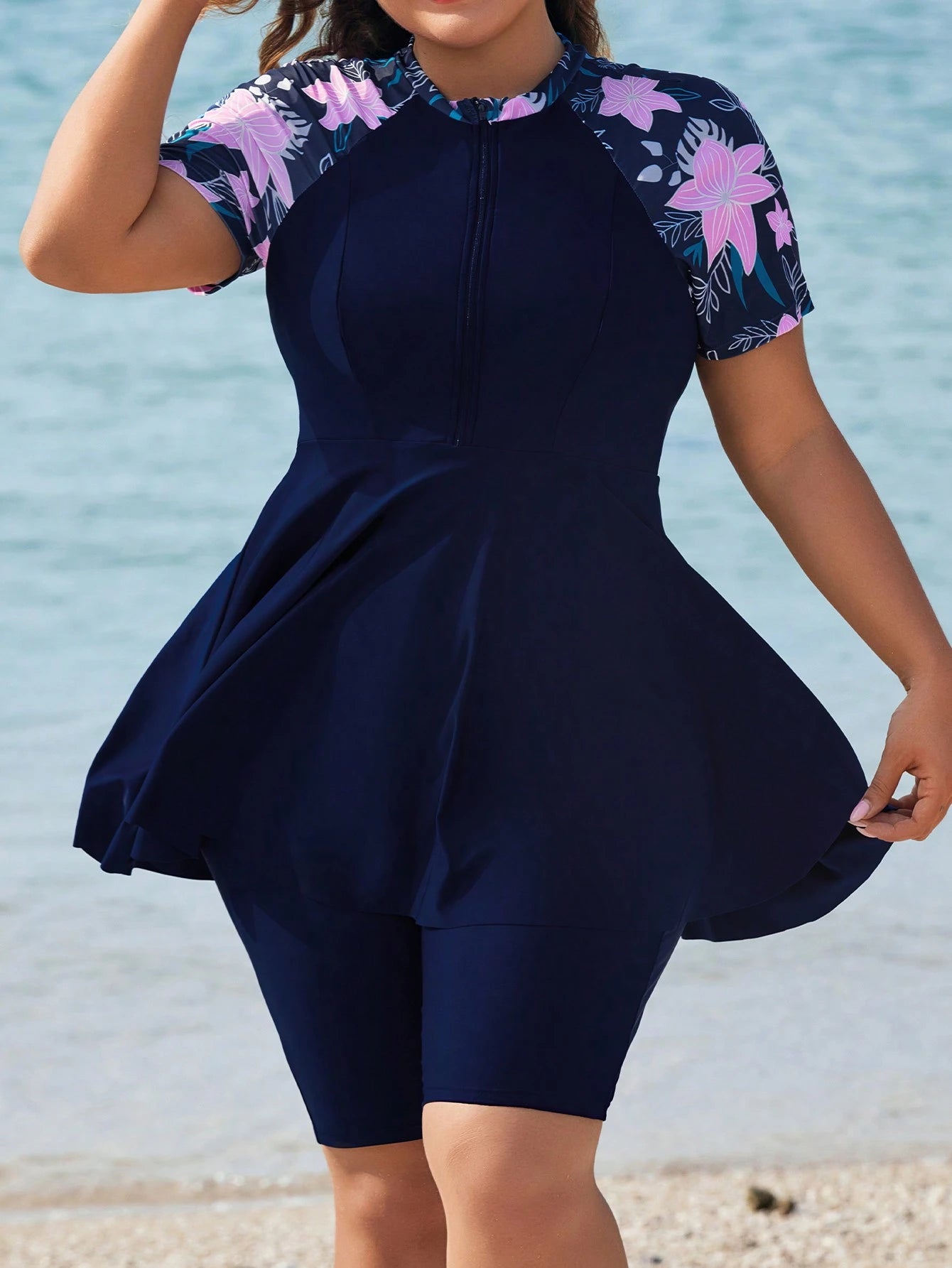 Swim Mulvari Plus Size Loose Floral Print Tankini Swimsuit Plus Size Beach Dress Summer