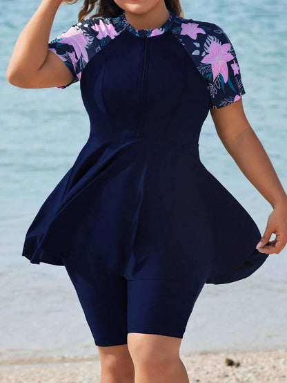 Swim Mulvari Plus Size Loose Floral Print Tankini Swimsuit Plus Size Beach Dress Summer