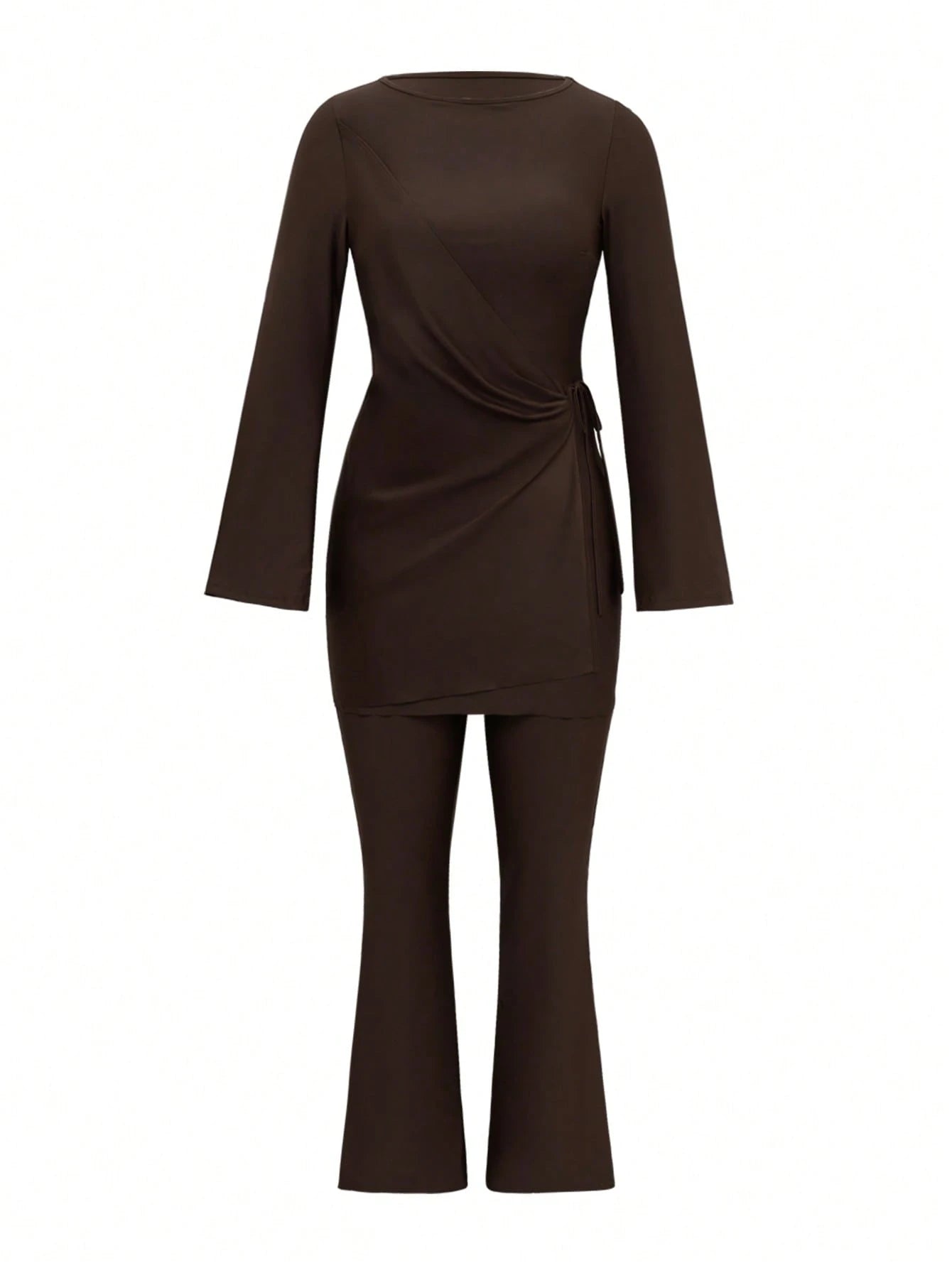 Swim Mulvari Women's New Modest Burkinis Swimwear, Solid Color Slimming Casual Middle East Resort Long Sleeve & Long Pants Two Pieces Swimwear Set