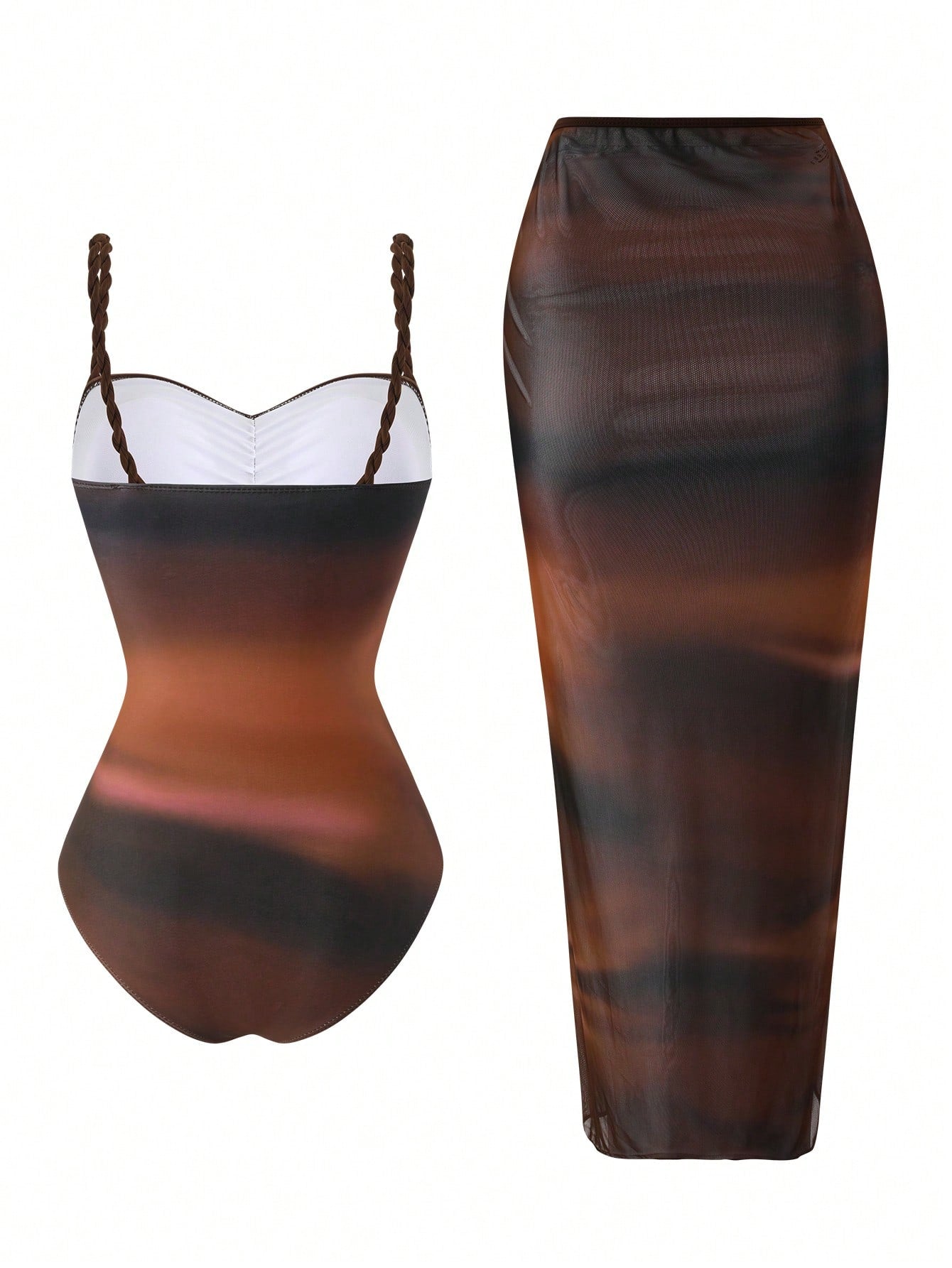 Swim Oasis 2026 Spring/Summer New Plus Size Women's Fashion Resort Random Digital Print Macrame Design One-Piece Swimsuit + Wrap Skirt Beach Set