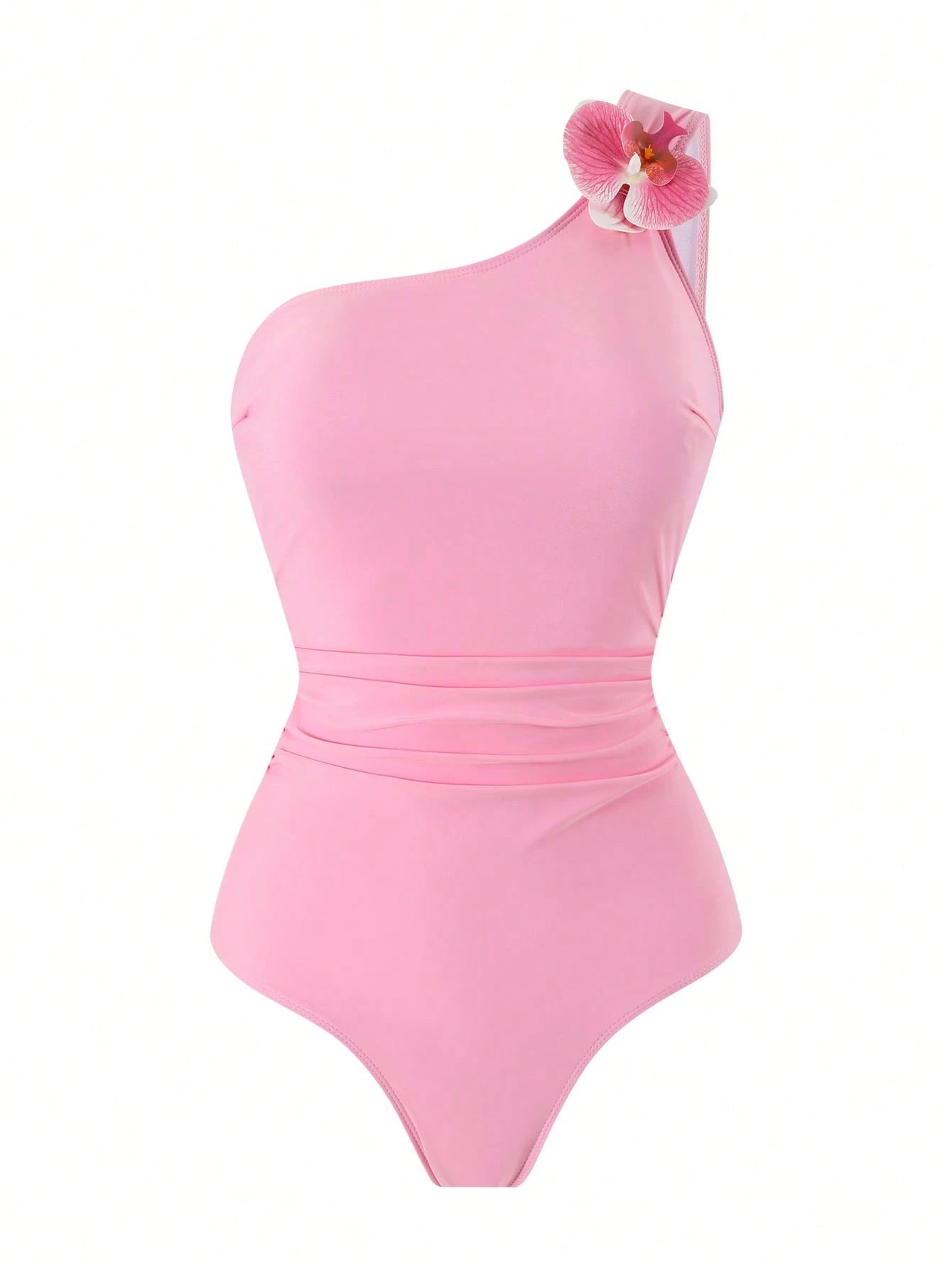 Swim Oasis 2026 Spring/Summer New Women's Plus Size Fashion Vacation Pink Floral Placement Digital Print One-Shoulder Design One-Piece Swimsuit + Skirt Beachwear
