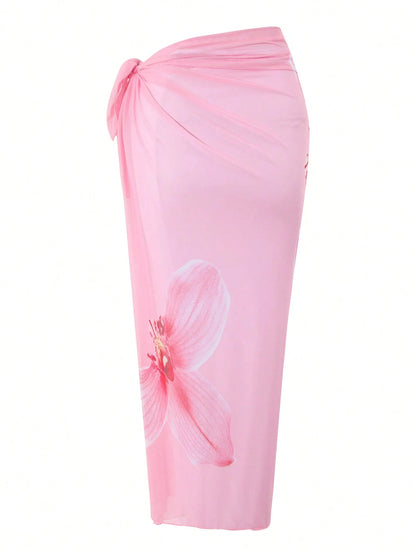 Swim Oasis 2026 Spring/Summer New Women's Plus Size Fashion Vacation Pink Floral Placement Digital Print One-Shoulder Design One-Piece Swimsuit + Skirt Beachwear