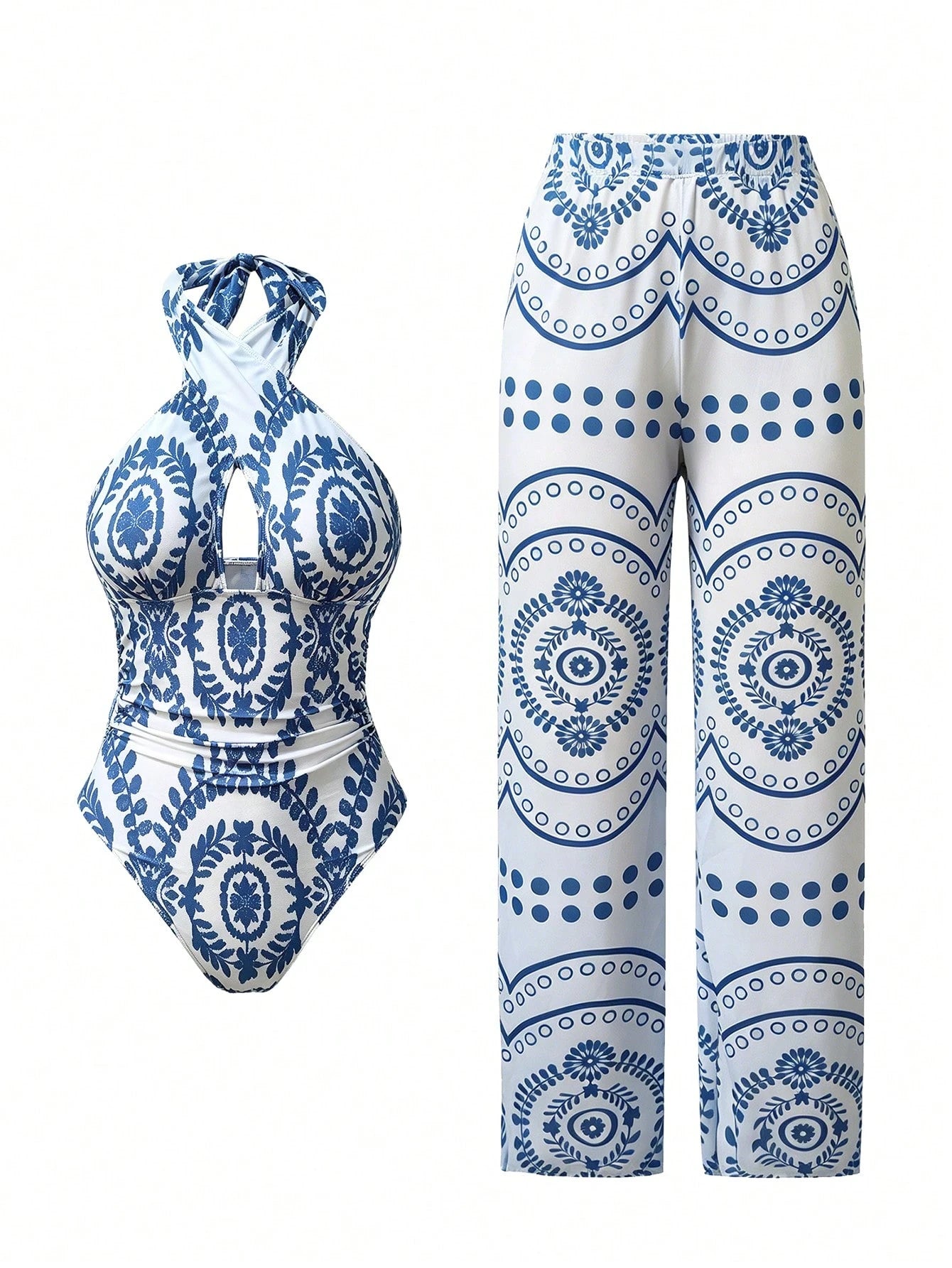 Swim Oasis Women's Summer One-Piece Positioned Print Elegant Vacation Swimsuit With Pants