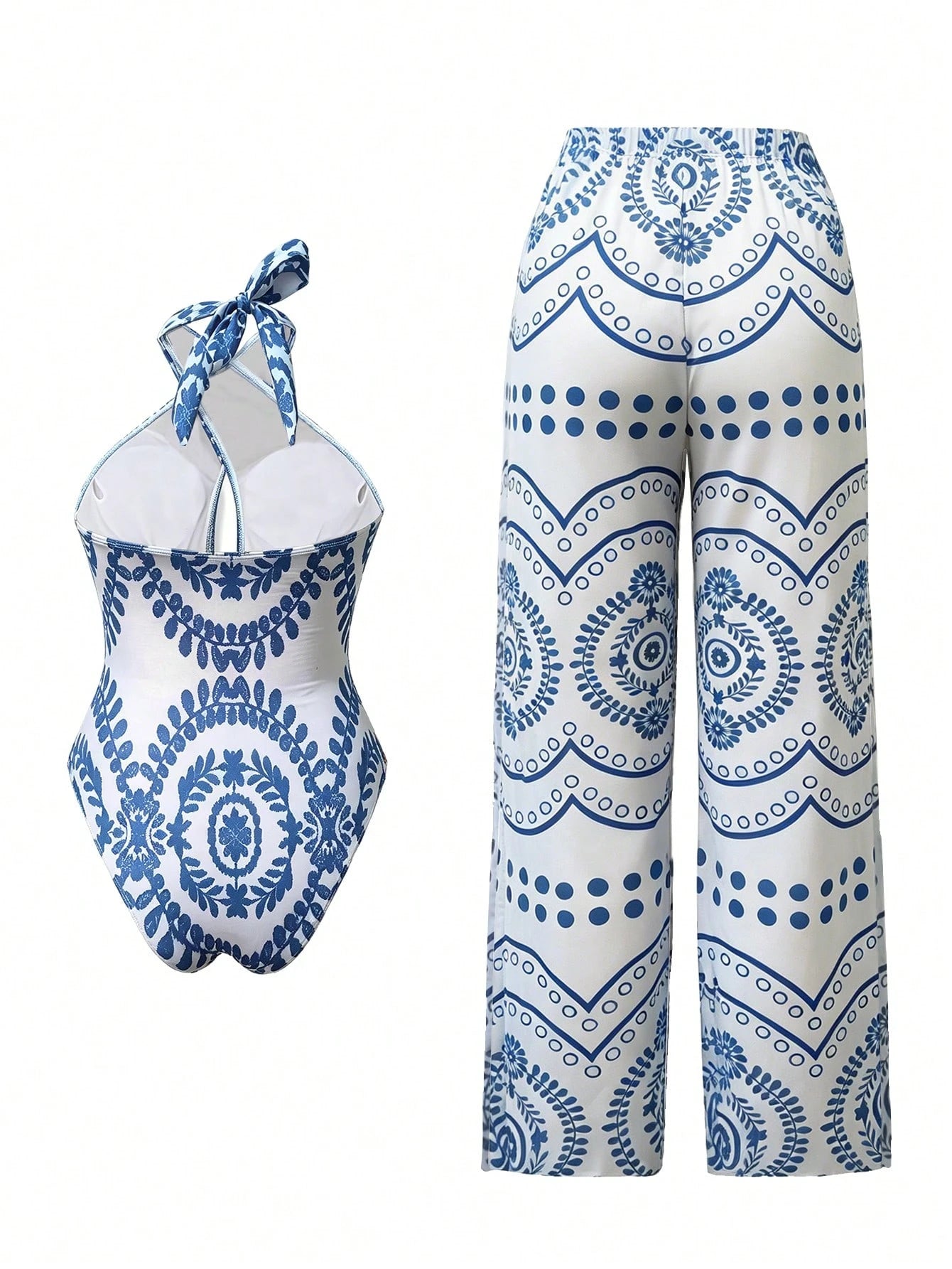 Swim Oasis Women's Summer One-Piece Positioned Print Elegant Vacation Swimsuit With Pants