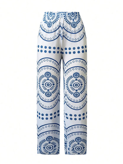 Swim Oasis Women's Summer One-Piece Positioned Print Elegant Vacation Swimsuit With Pants