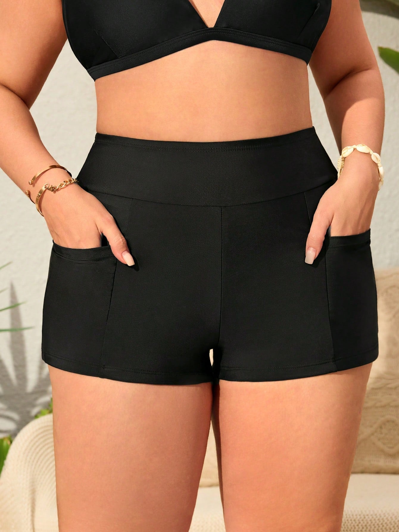 Swim Plus Size Solid Color Fashionable Swim Bottom, Suitable For Summer