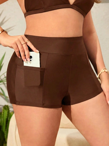 Swim Plus Size Solid Color Fashionable Swim Bottom, Suitable For Summer