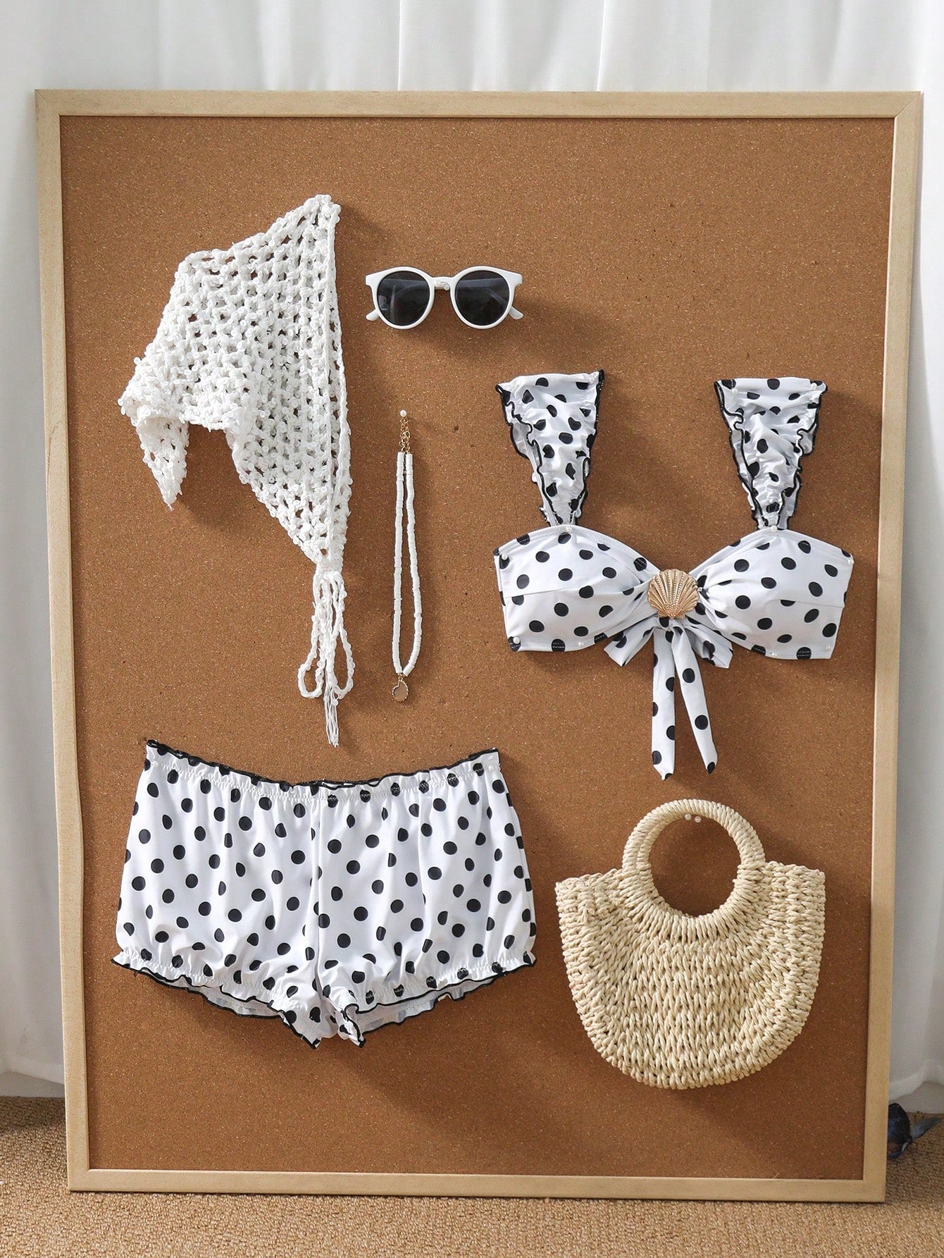 Swim Shayni 1pc Women's Black Polka Dot Print Sexy Elegant Puff Sleeve Two Pieces Swimsuit Set
