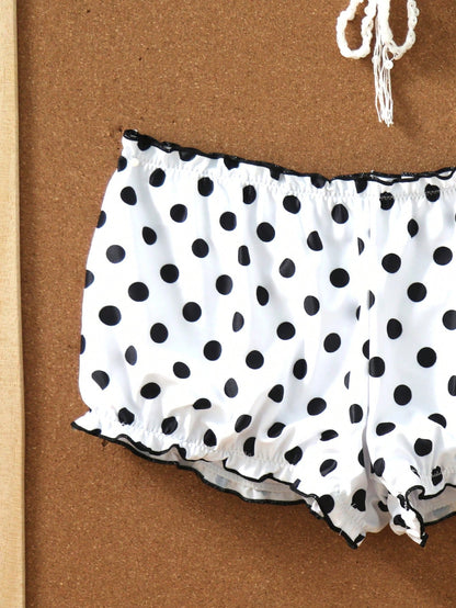 Swim Shayni 1pc Women's Black Polka Dot Print Sexy Elegant Puff Sleeve Two Pieces Swimsuit Set
