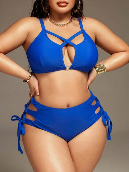 Swim SXY 2026 New Summer Vacation Royal Blue Lace-Up Plus Size Swimsuit Set Beach Vacation