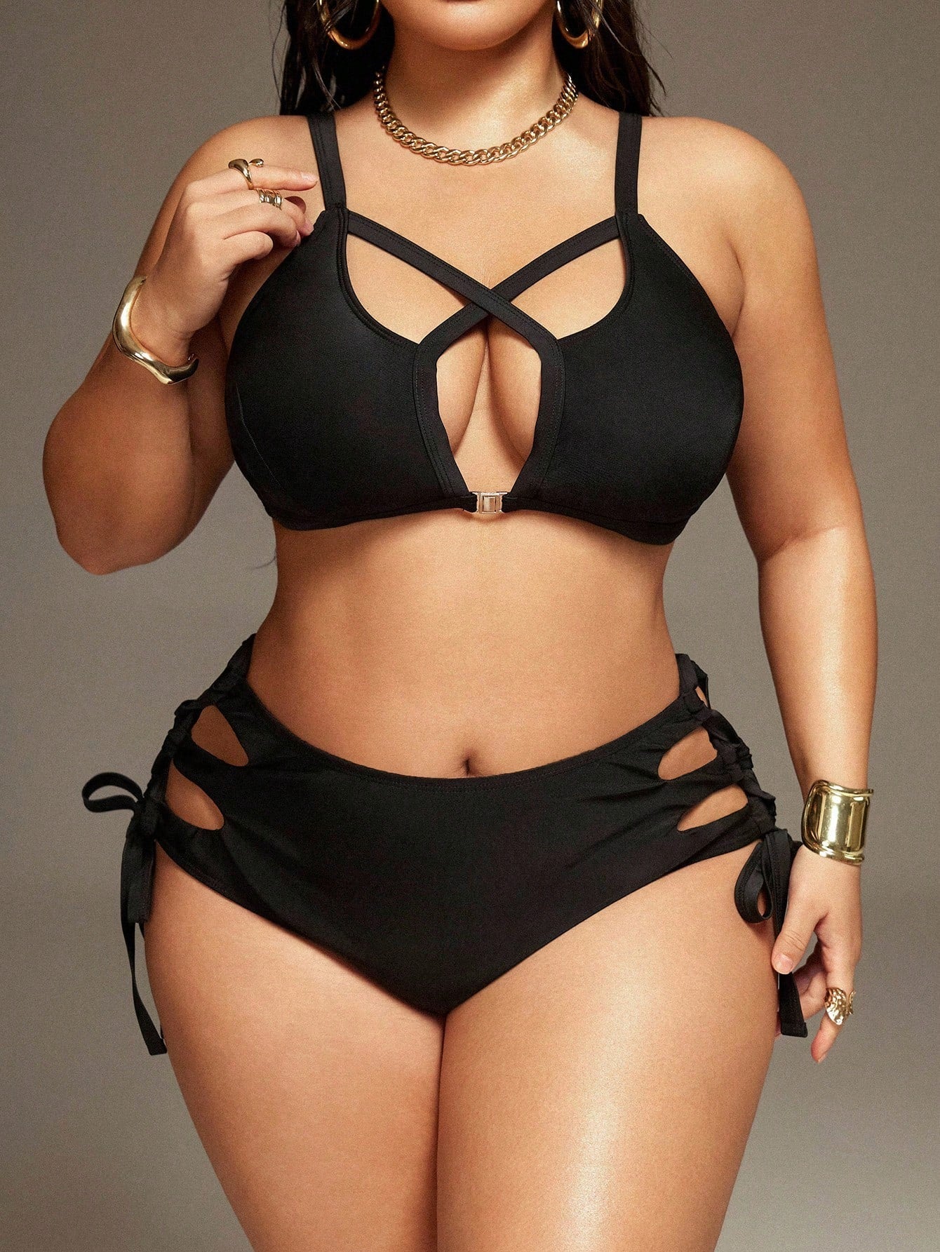 Swim SXY 2026 New Summer Vacation Royal Blue Lace-Up Plus Size Swimsuit Set Beach Vacation