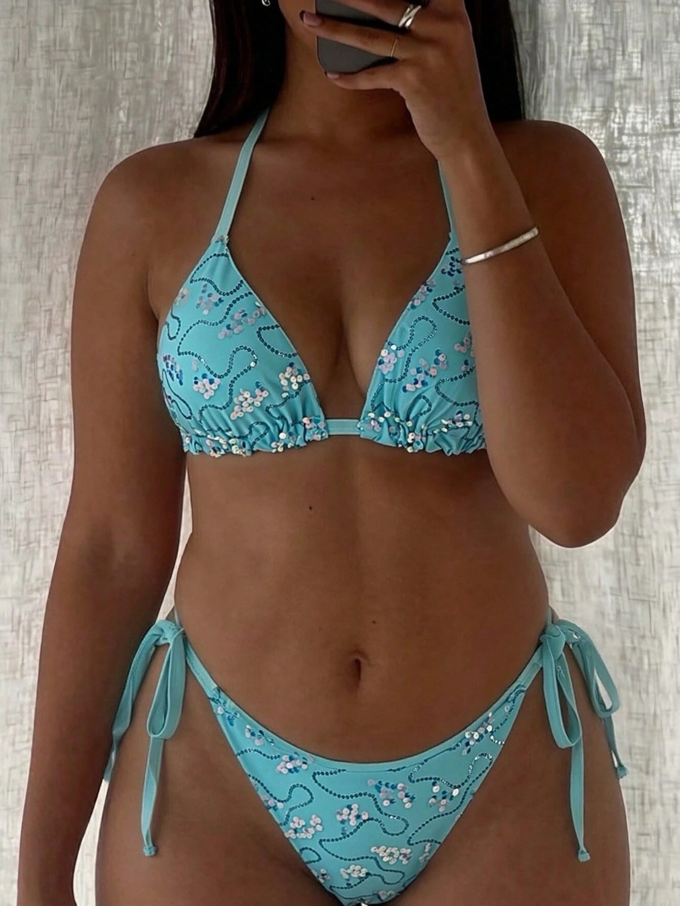 Swim SXY Plus Size 2026 2-Piece Bikini Swimwear,Light Teal,Summer,Beach,Vacation,Holiday,Removable Padded,Triangular Bottoms With Cute Bow Tie,Fashionable