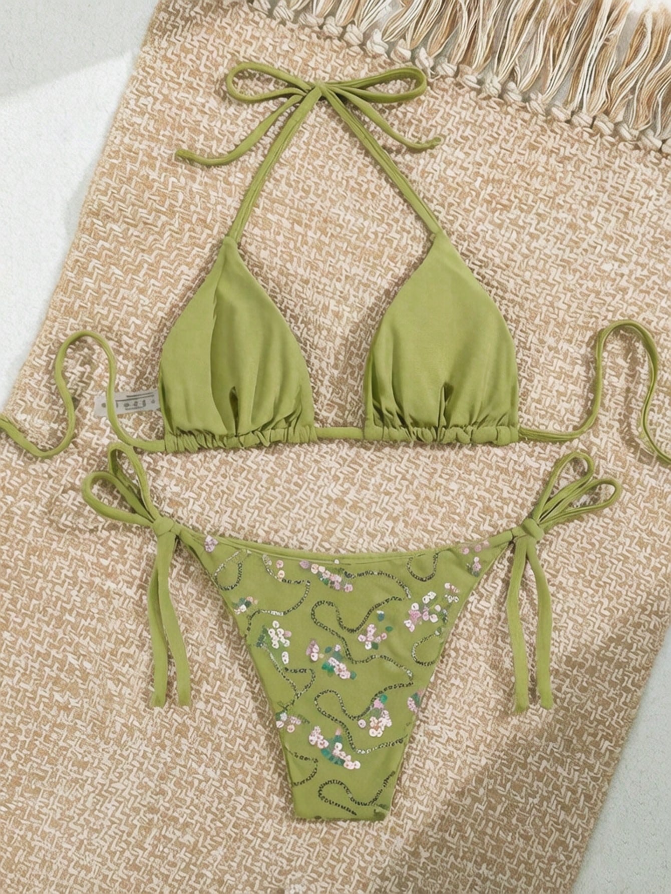 Swim SXY Plus Size 2026 2-Piece Bikini Swimwear,Light Teal,Summer,Beach,Vacation,Holiday,Removable Padded,Triangular Bottoms With Cute Bow Tie,Fashionable